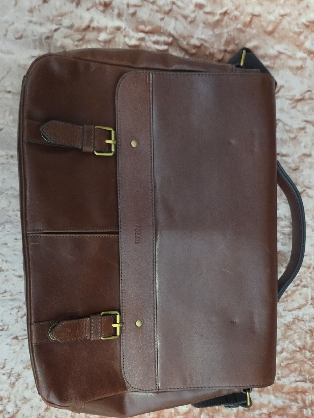 Fossil Dark Brown Leather Briefcase with Brass Accents